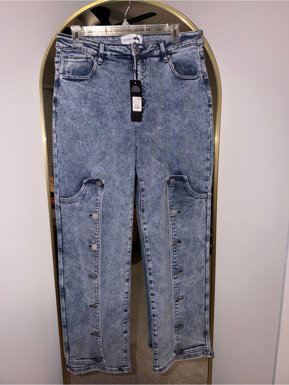 Fashion Nova Women's Acid Wash Straight Leg Jeans - Light Blue